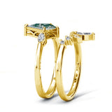 Customized Moss Agate Engagement Ring set Engraving Text Moss Agate Wedding Ring Set Gold For birthday Promise ring Chirstomas (yellow gold)