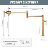Brass Folding Pot Filler Faucet, Gold Kitchen Faucet with Double Joint Swing Arms