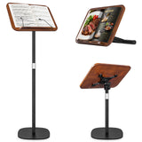 2 in 1 Dual-use Music Stand & Desktop Book Stand, Adjustable Height 16.5"-51", 100% Solid Wood Laptop Floor Stand Book Holder with Elastic Page Clips for Cookbooks (Black Walnut)