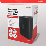 Staples 20-Sheet Micro-Cut Paper Shredder, High-Security Document & Credit Card Shredding for Offices