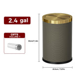 LEASYLIFE 9L/2.3GAL Bathroom Trash Cans Gold,Brush Brass Trash Can with Lid,Gold Trash Can for Bathroom,Bedroom, Powder Room,Office,Laundry Room (9L-Gery)