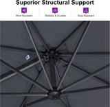 PURPLE LEAF Cantilever Umbrella 10 Feet Round 360° Rotation Light Grey