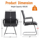 Sidanli Office Reception Chair No Wheels, Stationary Non Rolling PU Leather Mid Back Guest Chair with Sled Base for Conference Waiting Area, Black Set of 2