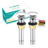 KUZOR 2-Pack Pop Up Bathroom Sink Drain with Overflow - Fits 1-5/8" to 2" Holes, Chrome 304 Stainless Steel for Vanity/Vessel Sink
