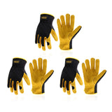 HANDLANDY Men Leather Gardening Gloves, Utility Work Gloves for Mechanics, Construction, Driver, Dexterity Breathable Design (Large, 3 Pairs Yellow)