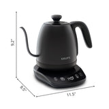 KRUPS Gooseneck Electric Kettle: 1L Stainless Steel, 1350W Fast Boiling, Boils 1 Cup in 80 Seconds, Temperature Control with 8 Presets, 60-Min Keep Warm, Precision Pour for Coffee and Tea
