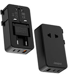 Jasput 25W Universal Travel Adapter, Ultra-Slim Mini Adapter with 2 USB-C & 1 USB-A, Fast Charging for Smartphones, Tablets, and Laptops, Compatible with US, UK, EU, AU, Asia, Perfect for Travel