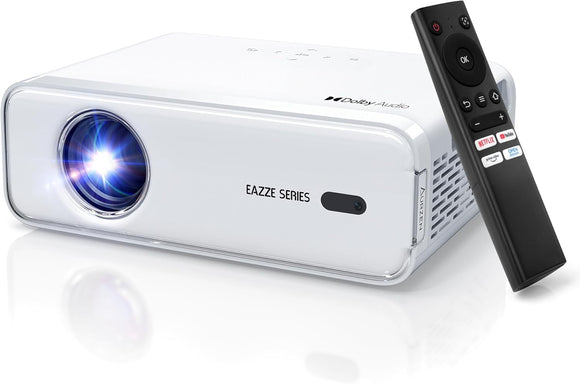 Smart Projector with WiFi and Bluetooth, Netflix-Officially-Licensed, Auto Focus & Keystone, White Aurzen