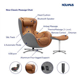 NOUHAUS Heated Classic Massage Chair Full Body and Spot Massaging Recliner with Ottoman, Bluetooth Speaker, in-Chair Charger. Portable Shiatsu Body Massager Chair (Caramel, Leather)