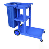 This Janitorial Housekeeping Cart on Wheels Cleaning Cart with Vinyl Bag Heavy Duty Commercial 3-Tier Janitorial Cart for Hotel Service Shopping Centres Office Blue
