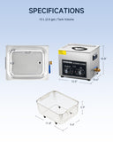 CREWORKS 10L Ultrasound Cleaning Machine with Heater and Timer, 240W Stainless Steel Ultrasonic Washing Machine, 2.6 gal Professional Ultrasound Parts Cleaning Machine for Lab Tool Glasses Auto Part