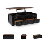 Signature Design by Ashley Wildenauer Lift Top Cocktail Table, Satin Finish Base, 2 Drawers, 2 Storage Bins, Hardwood Solids, 52" W x 28" D x 19" H, Light Brown & Black