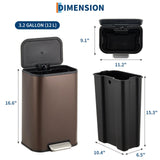 GarveeHome 3.2 Gal Stainless Steel Bathroom Trash Can with Lid, Brown