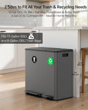 Lovewind Dual Trash and Recycling Bins for Kitchen, 13+6 Gallon Stainless Steel Garbage and Recycle Bin Combo for Large Families, Dual Trash Can with Soft Close Lid & Magnetic Stickers, Grey