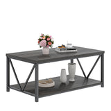FOLUBAN Coffee Table with Storage, Modern Small Center Tables for Small Spaces, Rustic Wood and Metal Cocktail Table for Living Room, 39.3 Inch Dark Gray