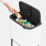 Brabantia Bo Touch Top Kitchen Trash Can with Single Compartment & Raised Legs | White | 9.5 Gal Inner Bucket | Soft-Close Garbage Can, Stay-Open Lid | Fits Against Wall | + Trash Bags