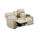 MOOLSUN Living Room Furniture Set Faux Leather Recliner Sofa Set Furniture with Charging/Storage/LED Reclining for Home Theater/Office（C-Beige Leather,Loveseat）