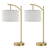 Hikczc Table Lamp for Living Room Bedroom, 23.5" Table Lamps Set of 2 with USB C+A Ports, Bedside Lamps for Nightstand with Linen Lamp Shades, 2 Dimmable LED Bulbs Included, Gold