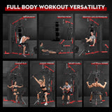 Multifunctional Home Gym Station, Home Gym Workout Exercise Equipment with 160LBS Weight Stack, Full Body Strength Training Workout Machine for Leg Press, LAT Pull Down, Chest Press, PEC Fly, Red