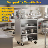 18" x 30" Commercial NSF Stainless Steel Utility Cart with Enclosed Base and Open Front - 4 Shelves, Heavy Duty Mobile Service Cart, Rolling Cart for Kitchen, Catering, Restaurant Storage
