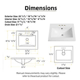 20"W x 18"D Drop In Bathroom Sink with 4-in Centerset & 3 Faucet Holes, Los Flexi 20 Inch Rectangular White Ceramic Vanity Sink with overflow, Modern Bathroom Vessel Sink for Vanity Top