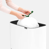 Brabantia Bo Touch Top Kitchen Trash Can with Single Compartment & Raised Legs | White | 9.5 Gal Inner Bucket | Soft-Close Garbage Can, Stay-Open Lid | Fits Against Wall | + Trash Bags