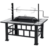 Fire Pit Table for Outside 37 Inch Square Firepits with Grill Large Wood Burning Heavy Duty Steel BBQ Bonfire Pit Garpans