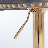 MOOLSUN Rotating Velvet Bar Stools Set of 4, Modern Padded with Nailhead Trim and Tufted Back, Adjustable Swivel Counter Height Stools for Kitchen Island, Bar, Club,Gray(Gold Base)