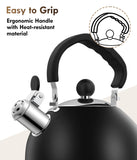 Premium Stainless Steel Tea Kettle for Stove Top - 2 Quart Classic Stovetop Teapot, Loud Whistle Kettle with Ergonomic Handle - Ideal for Hot Water & Tea,Coffee & Kitchen Decor(black)