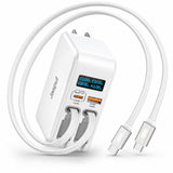 Jasput 67W Retractable USB C Wall Charger, 4-in-1 GaN Charger Block with 3.3ft Built-in Dual USB C, LED Display, Foldable Travel Adapter for MacBook, iPhone, iPad, Galaxy