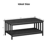 Coffee Table for Living Room with Slatted Sides Frame, Modern Farmhouse Living Room Table with 2-Tier Storage Shelf for Home Office, Apartment, 39 inch, Black