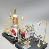 MechPuConToy Steam Engine Model with Boiler and GF-01 Workshop DIY Kit, SE-03 Full Metal Stationary Mill Beam Engine Steam Engine Model Kit That Works with Generator and Lamp Stand (65PCS)