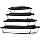 EATEX 8-Piece Deep Glass Casserole Dishes for Oven with Plastic Lids, Glass Baking Dishes for Oven, Rectangular Bakeware for Lasagna, Cooking, Leftovers, Kitchen, Freezer to Oven Dishwasher Safe