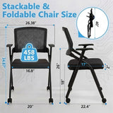 2 Pack Folding Office Chair with Wheels, Stackable Conference Room Chairs with Armrests