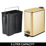 1.3 Gallon Rectangular Slim Metal Trash Can w/ Foot Pedal, Easy-Close Lid, Narrow Wastebasket