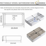 KARAMAG White Vessel Sink,Rectangle 24"x14" Bathroom Sink Above Counter Porcelain Ceramic Small Sink Bowl Ceramic Vessel Sinks for Bathrooms