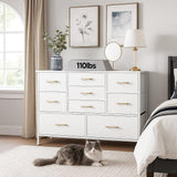 YILQQPER Wide Dresser for Bedroom TV Stand Entertainment Center with Large Chest of 9 Drawers for 50'' TV with Leather Front, Metal Handles for Closet, Entryway, Living Room, Glacier White