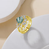 1.5 ct Moss Agate Engagement Ring Set Heart shape Moss Agate Wedding Ring Set Gold For Valentines day Chirstomas (yellow gold)