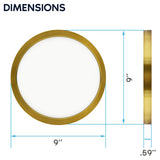 LUXRITE 9 Inch LED Flush Mount Ceiling Light, LED Surface Mount, 5CCT 2700K-5000K, 1500 Lumens, CRI90, 110° Beam Angle, 18 Watt, Dimmable, Wet Rated & UL Listed, Round Slim + Brass Trim (6 Pack)