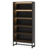 Tribesigns Tall Bookcase Black Bookshelf, 70.8” Large Bookcases Organizer with LED Lights