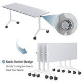 Modular Conference Table, Folding Conference Room Tables with Wheels, Modern Rectangle Training Table with Flip Top