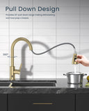DAYONE Gold Touchless Kitchen Faucet with Soap Dispenser 3-Mode, Brushed Gold Motion Sensor Hands-Free Automatic Sink Faucet with Pull Down, Stainless Steel Single Handle Smart Faucets for Kitchen