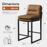 24" Brown Counter Height Bar Stools Set of 4, Double-Layer Seat