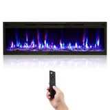 GarveeHome 50 in Electric Fireplace Wall Mounted/Recessed with Remote Control, 4.2 in Ultra-Thin Linear Fireplace Heater 750W/1500W with Timer, 12-Color Flames, Log & Crystal Options
