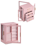 Glimmloop 360° Rotating Jewelry Box with 5 Drawers, Spacious Vertical Jewelry Organizer with Glass Window, Jewelry Storage Case, Dustproof & Moisture-resistant Design, Pink