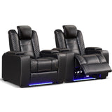ANJ Power Home Theater Seating Set of 2, PU Leather Electric Recliner Chair with Adjustable Headrest, Movie Reclining Chairs with LED Lights,USB Port, Cup Holders, Hidden Arm Storage (Black)