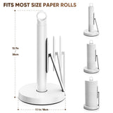 theaoo Heavy-Duty Stainless Steel Paper Towel Holder with Tension Arm – Easy One-Handed Tear, Modern Standing Countertop Dispenser for Kitchen, Holds All Paper Towel Rolls (1, White)