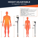 EldHilfe Folding Forearm Crutche for Adults - 10-Level Adjustable Telescopic, Lightweight Aluminum and TPR, Fits 55.1-74.8in Height, 0.97lbs Mobility Aid (Black)-1PC