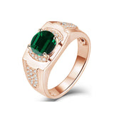 Oseew Created Emerald Ring for Men Round Emerald Gemstone Engagement Ring Promise Ring for Him Men’s Fine jewel for Him Husband Anniversary