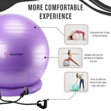 NEUMEE Yoga Ball Chair with 65cm Exercise Ball & 2 Resistance Bands, Stability Base for Home Office, Yoga, Pilates & Fitness, Balance Ball for Posture, Core Strength & Low Impact Workouts (Purple)